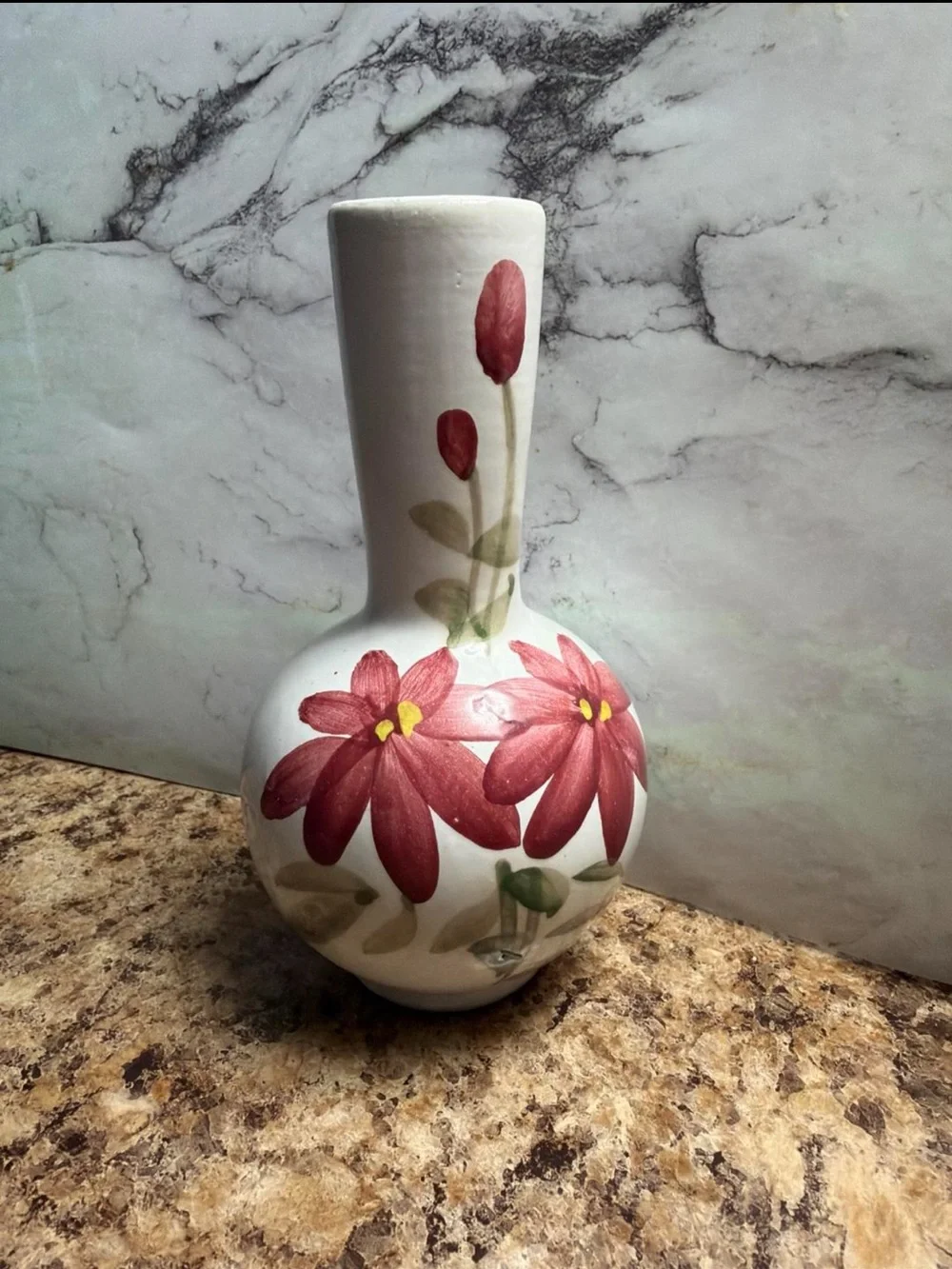 Floral Red Daisy Vase - Vintage - New - Hand Painted